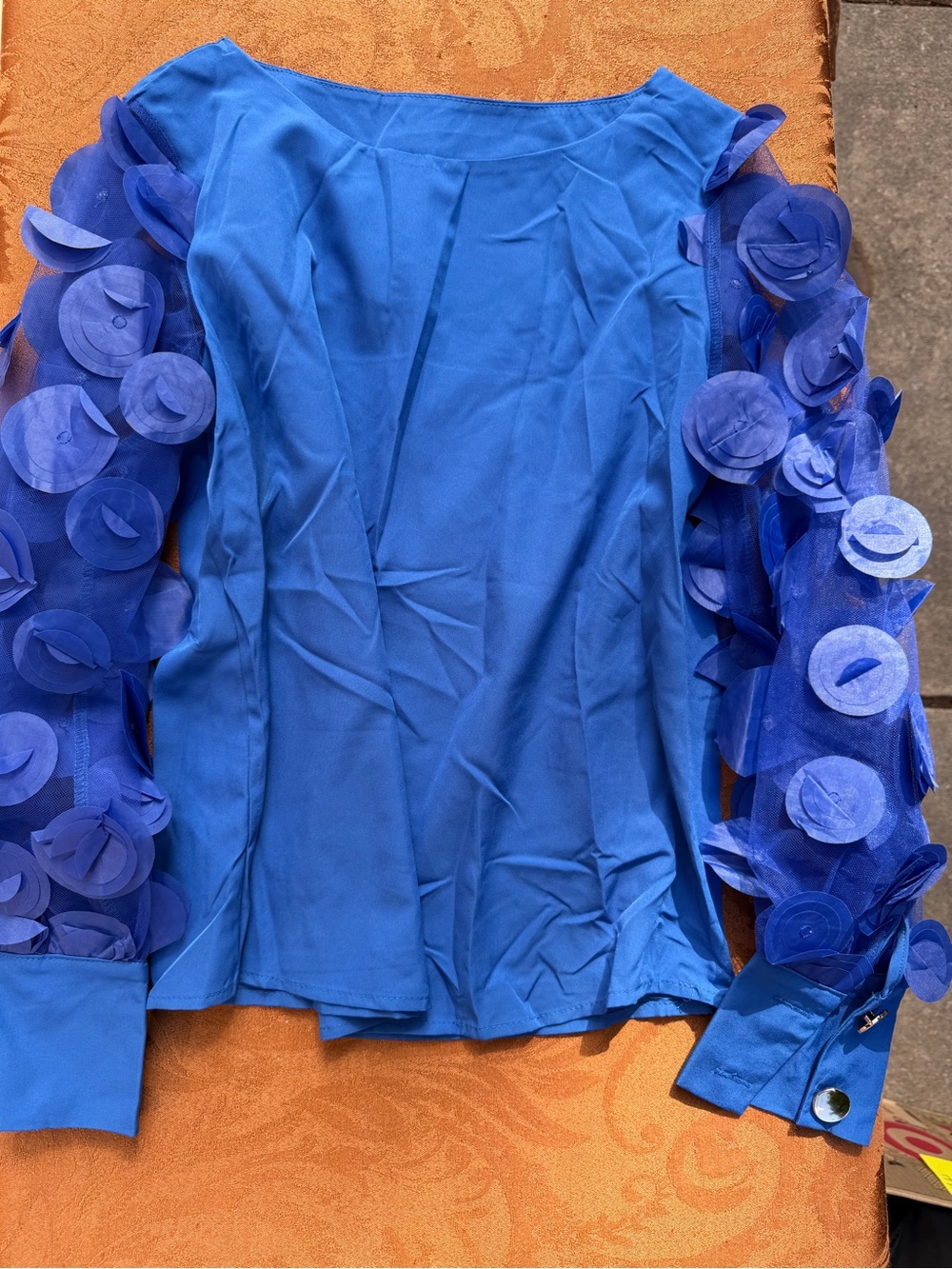 Royal Blue Floral Applique Sleeve Blouse
